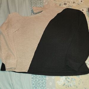 Two-Tone Black and Cream Off Shoulder Sweater